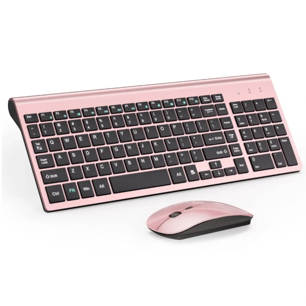 Pink Ultra-Slim Wireless Keyboard and Mouse Set with Cover (batteries included).